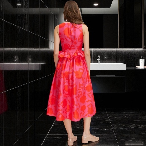 NWT Kate Spade for Target ‘Women’s Classic Rose Peplum Midi Dress’ in “Pink/Red” - Picture 2 of 16